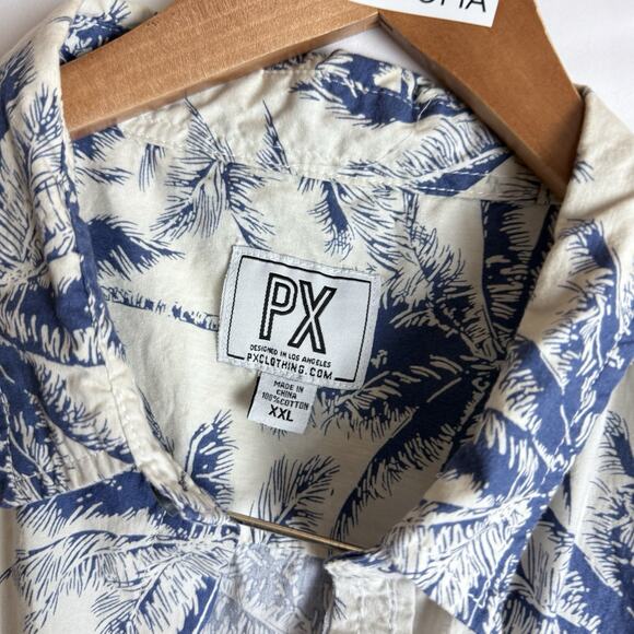 PX Clothing XXL 2XL Mitchell Blue Hawaiian palm Tree Button Up Shirt Cotton‎ J1 - Picture 3 of 7